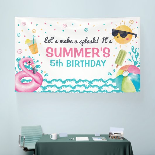 Pool summer birthday party banner backdrop (Beurs)