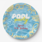 Pool summer neon vibes birthday party papieren bordje (Voorkant)