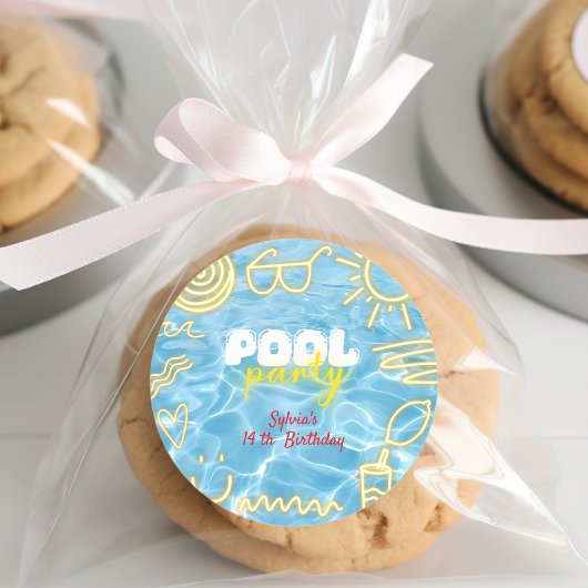Pool summer neon vibes birthday party ronde sticker