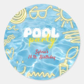 Pool summer neon vibes birthday party ronde sticker (Voorkant)