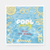 Pool summer neon vibes birthday party servet (Voorkant)