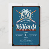 Pool Table Biljart 50ste Verjaardag Party Blauw Kaart (Voorkant)