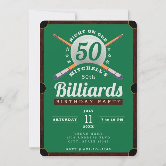 Pool Table Biljart 50ste Verjaardag Party Kaart (Voorkant)