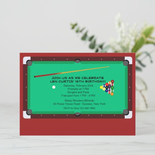 Pool Table Invitation Kaart (Staand voorkant)