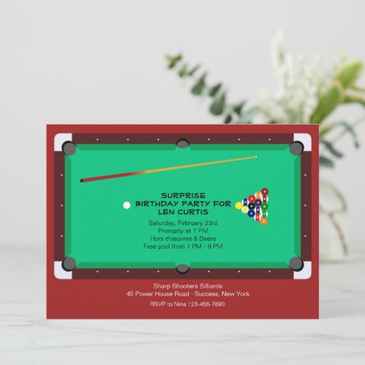 Pool Table Invitation Kaart (Staand voorkant)
