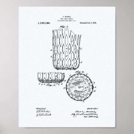 Pool Table Pocket 1916 Patent Art - Witboek Poster (Voorkant)