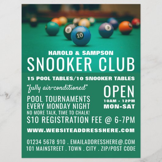 Pool Table, Pool Club, Snooker Club Adverteren Flyer (Voorkant)
