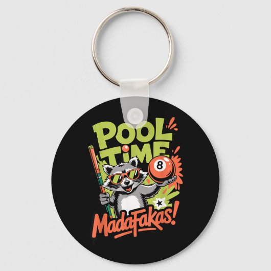 Pool Time Madafakas Grappige Wasbeer Biljart Spele Sleutelhanger (Voorkant)