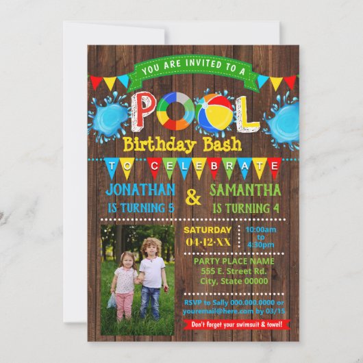 Pool verjaardag bash gecombineerde partij hout fot kaart (Voorkant)