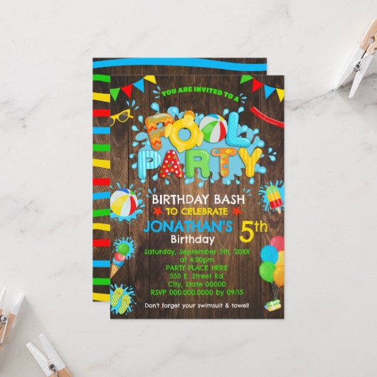 Pool Verjaardag Party Rubber Eend Primaire Kleur H Kaart (Voorkant / Achterkant in situ)