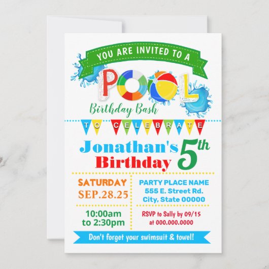 Pool verjaardagsfeest zomerbaard kaart (Voorkant)