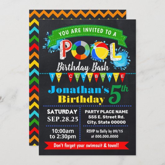 Pool verjaardagsfeest zomerbaskbord kaart (Voorkant / Achterkant)