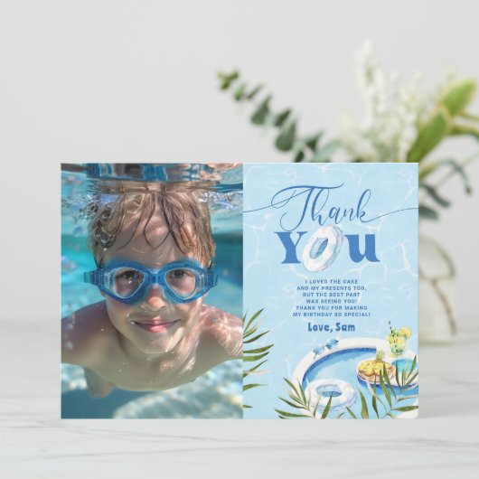 Pool verjaardagsfeestfoto dank u kaart (Staand voorkant)