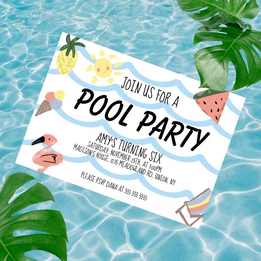 Pool Verjaardagsfeestje Doodles Kaart