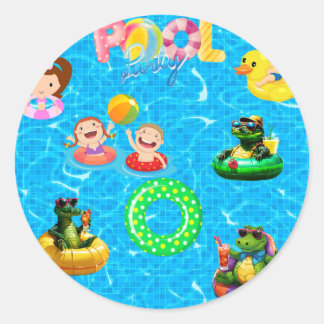 Pool verjaardagsfeestje met leuke alligators ronde sticker