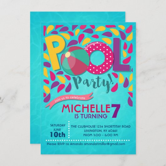 Pool Verjaardagsfeestuitnodiging Kaart (Voorkant / Achterkant)