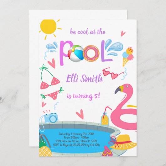 Pool Verjaardagsfeestuitnodiging Kaart (Voorkant / Achterkant)