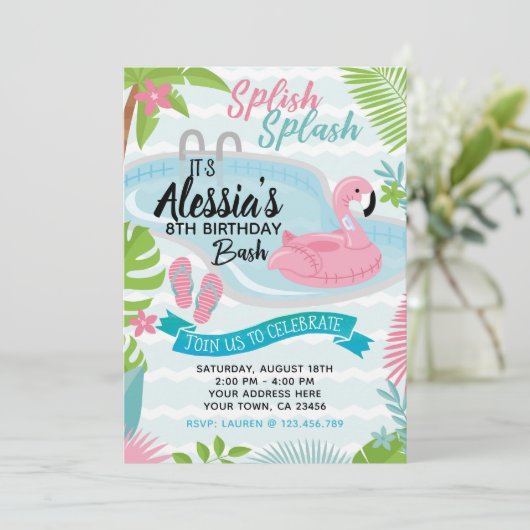 Pool Verjaardagsfeestuitnodiging Kaart (Staand voorkant)