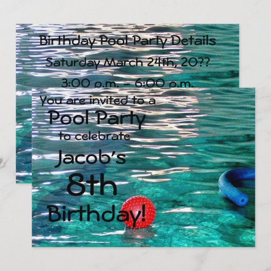 Pool Verjaardagsfeestuitnodiging Kaart (Voorkant / Achterkant)