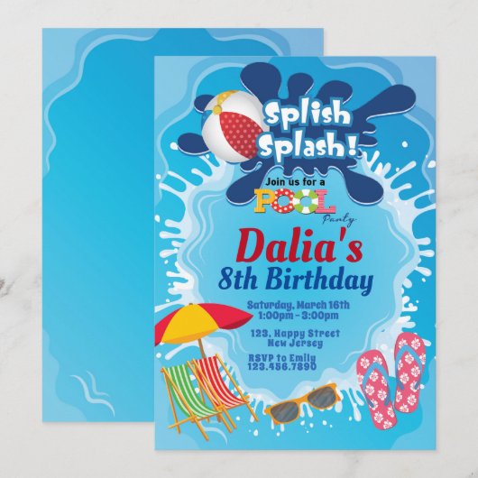 Pool verjaardagsuitnodiging kaart (Voorkant / Achterkant)