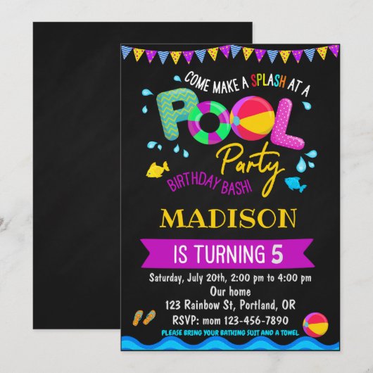 Pool verjaardagsuitnodiging Pool party Girl water  Kaart (Voorkant / Achterkant)