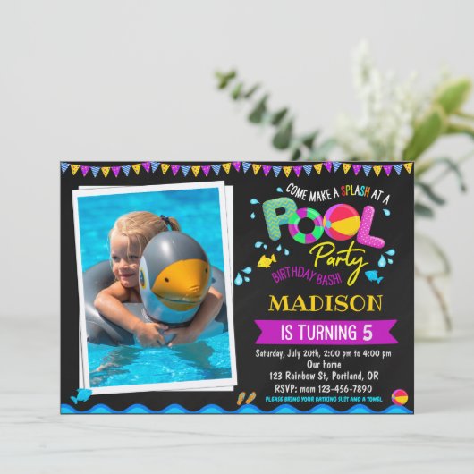 Pool verjaardagsuitnodiging Pool party-uitnodiging Kaart (Staand voorkant)