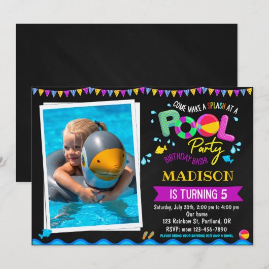 Pool verjaardagsuitnodiging Pool party-uitnodiging Kaart (Voorkant / Achterkant)