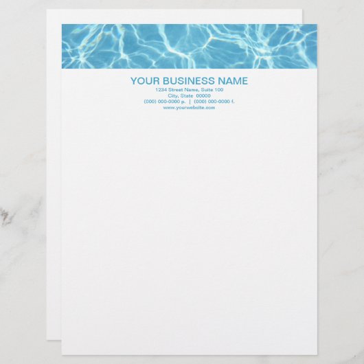 Pool Water Letterhead Persoonlijk Briefhoofd (Voorkant / Achterkant)