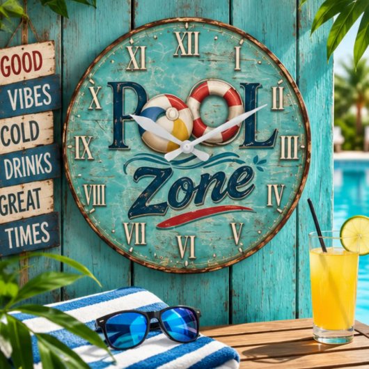 Pool Zone Vintage Poolside Beach House Grote Klok