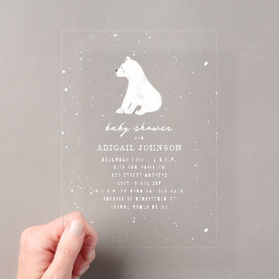 Poolbeer Babyshower Winter Sneeuw Neutraal Acryl Uitnodigingen
