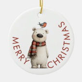 Poolbeer en Roodborst Prettig Kerstfeest Keramisch Ornament (Voorkant)