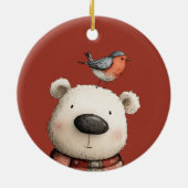 Poolbeer en Roodborst Prettig Kerstfeest Keramisch Ornament (Achterkant)