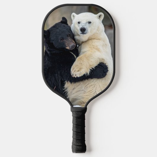 Poolbeer en zwarte beer knuffelen pickleball paddle (Voorkant)