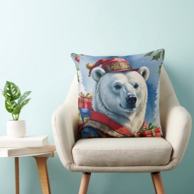Poolbeer Kerstman Kerstontwerp Kussen (Throw Pillow 100% polyester heavyweight stretch material. Hidden zipper Made in the USA.
)