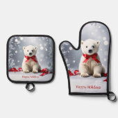 Poolbeer Kerstmis Ovenwant & Pannenlap Set (Voorkant)