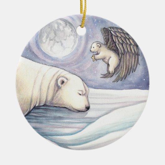 Poolbeer met engel kerstornament keramisch ornament (Voorkant)