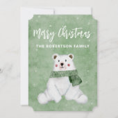 Poolbeer met groene sjaal Prettig Kerstfeest Feestdagenkaart (Voorkant)