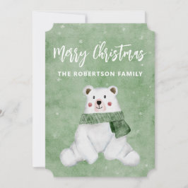 Poolbeer met groene sjaal vrolijk kerstfeest feestdagenkaart