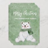Poolbeer met groene sjaal vrolijk kerstfeest feestdagenkaart (Voorkant / Achterkant)