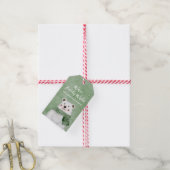Poolbeer met groene sjaal warme feestwensen cadeaulabel (Met Touw)