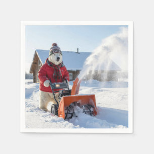 Poolbeer met Kerst die een sneeuwblazer duwt Servet