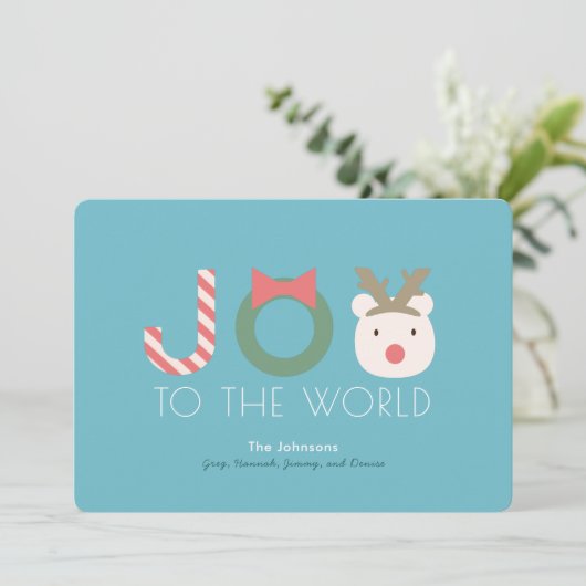 Poolbeer Rendier Hoofdstuk Blauwe Kerstkaart (Staand voorkant)