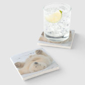 poolbeer, Ursus maritimus, kubbel rollen 3 Stenen Onderzetter (Zijkant)