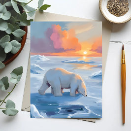 Poolbeer Winter Dieren Schilderij Briefkaart