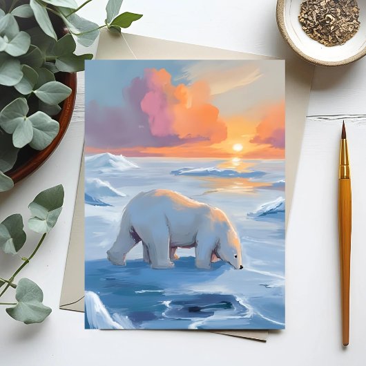 Poolbeer Winter Dieren Schilderij Briefkaart
