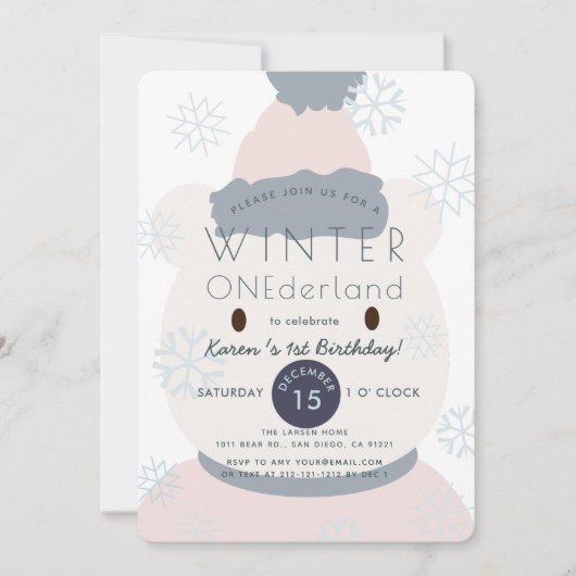 Poolbeer Winter Onederland Meisje 1e Verjaardag Kaart (Voorkant)