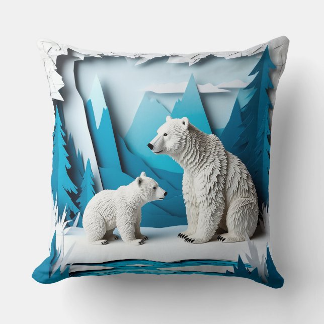 Poolbeerfamilie Arctisch bos scène 🐻‍❄️ Kussen (Voorkant)