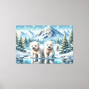 Poolbeerfamilie Besneeuwd Berglandschap Canvas Afdruk