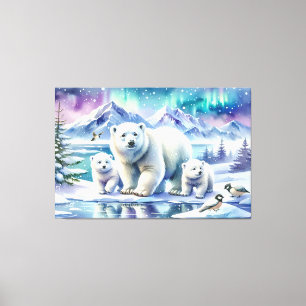 Poolbeerfamilie Besneeuwd Landschap Schilderij Canvas Afdruk