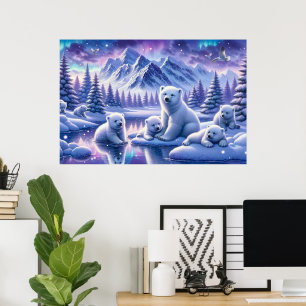 Poolbeerfamilie Besneeuwd Landschap Schilderij Poster